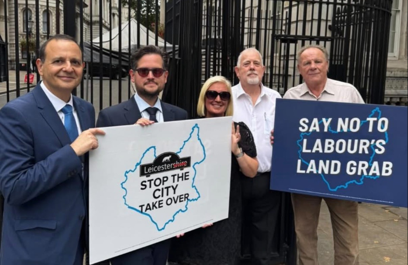 At 10 Downing Street, Cllr Cheryl Cashmore, Cllr Ben Taylor, Alberto Costa MP, and members of the local Conservative team presented a petition raising concerns about the Leicester City land‑grab.